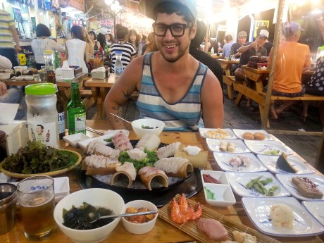 We enjoyed the freshest sashimi on our first night on the beach. It was amazing. So was the price. But hey, how often will we get to enjoy fresh seafood on a beach in Korea together?