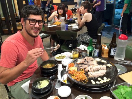 I think David was very happy about this Korean barbecue experience.