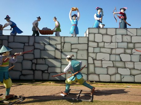 Lanterns in the daylight at the Jinju Lantern Festival.