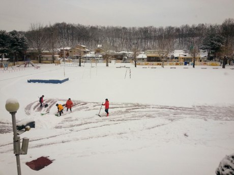 When I got to school, the students were already hard at work shoveling. 