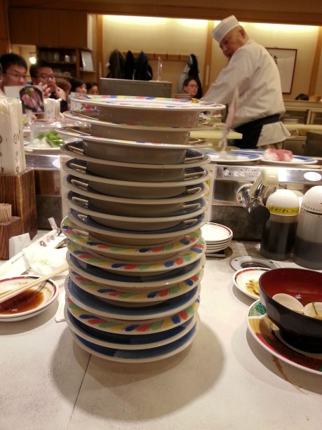 Conveyor belt sushi. Each plate was only $1.30 and it was delicious.